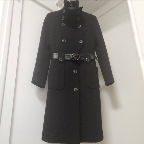 MACKAGE WOOL BLEND HIGH NECK BELTED BUTTON UP COAT - Picture 2 of 14